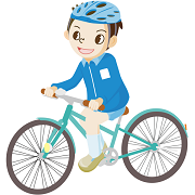 児童がヘルメットをかぶって自転車に乗っているイラスト