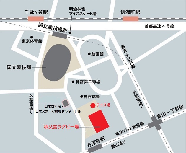 秩父宮ラグビー場の周辺地図