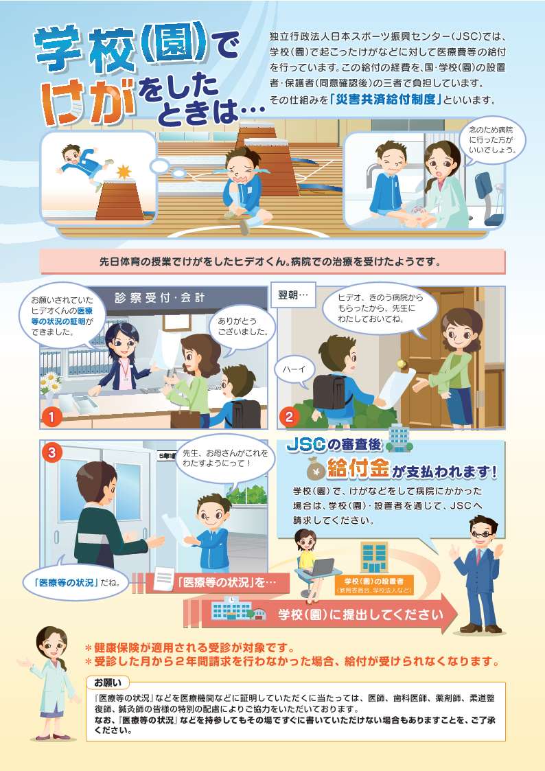 【保護者向け】「学校（園）でけがをしたときは・・・」（災害共済給付制度の概要チラシ）​
