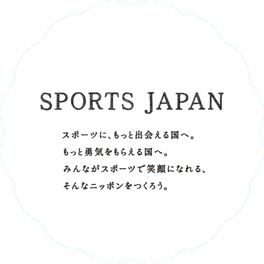  スポーツにもっと出会える国へ。もっと勇気をもらえる国へ。みんながスポーツで笑顔になれる。そんなニッポンを作ろう。