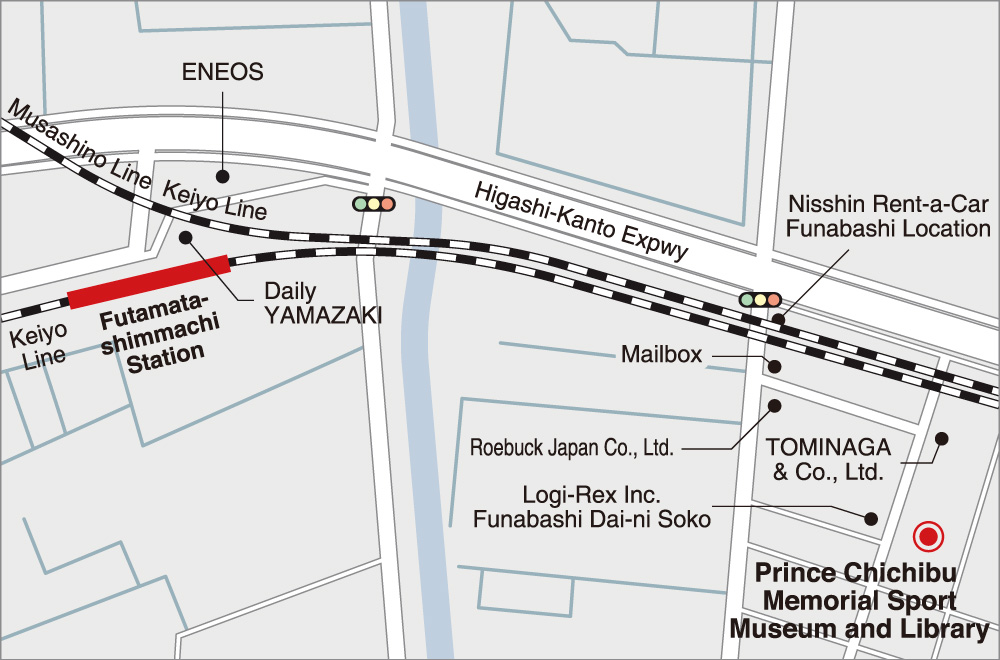 Map showing the location of the Prince Chichibu Memorial Sport Museum and Library.