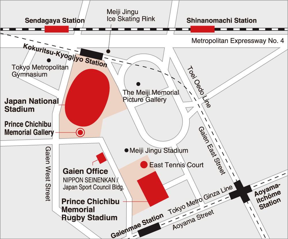 Map showing the location of Japan National Stadium.