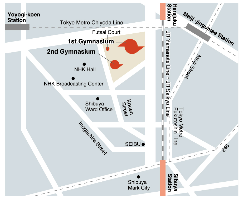map(Yoyogi National Gymnasium (1st Gymnasium and 2nd Gymnasium)