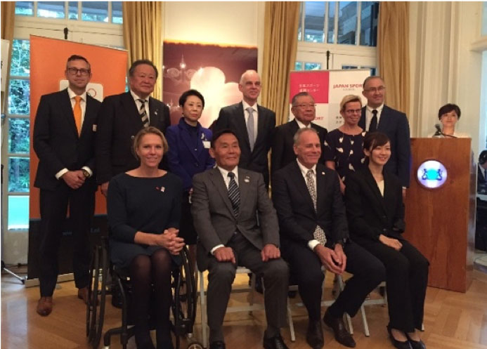 Group photo showing the people involved in the Game Changer project, taken at the embassy of the Netherlands in Tokyo